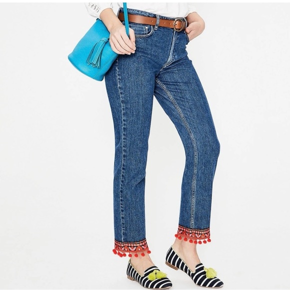 Boden Denim - Boden Cambridge Ankle Skimmer Embroidered Cuff Jeans 12 Preppy Bohemian Boho